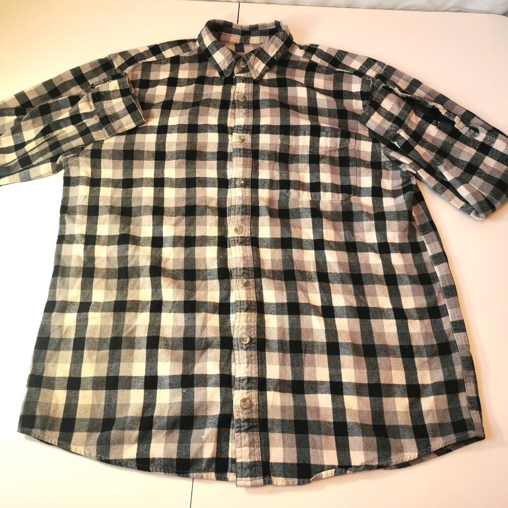 Blue Harbor Men's XL Flannel Shirt Buffalo Plaid Black Grey White Long Sleeve